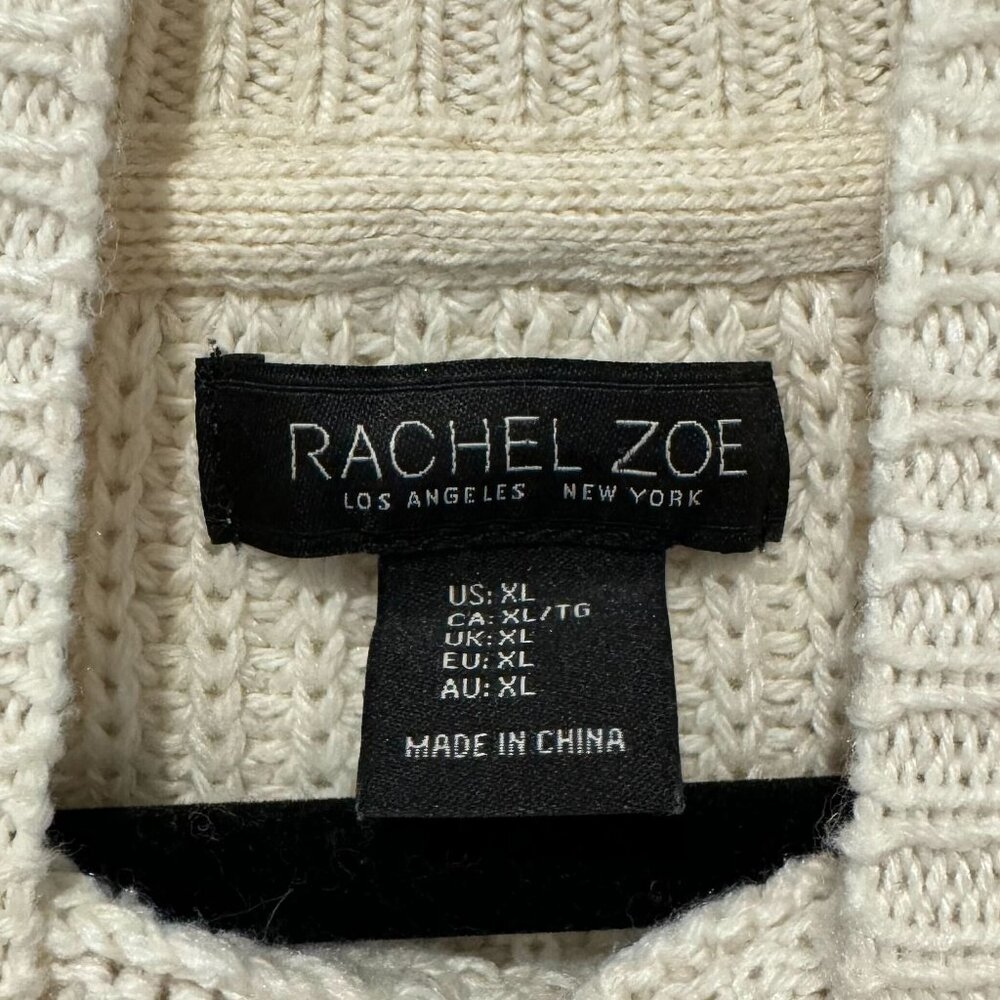 NWT‎ Rachel Zoe Cream Cotton Cable Knit Turtle Neck Sweater - Size Extra Large - Picture 3 of 9